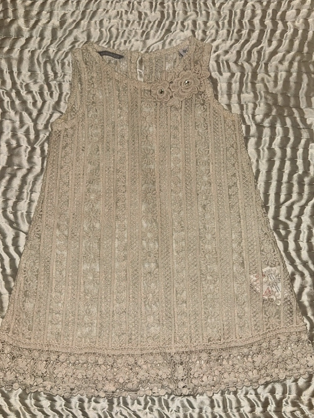 Pristine Sarahanda Girls Ivory Crochet Floral Lace Dress Coverup 12M